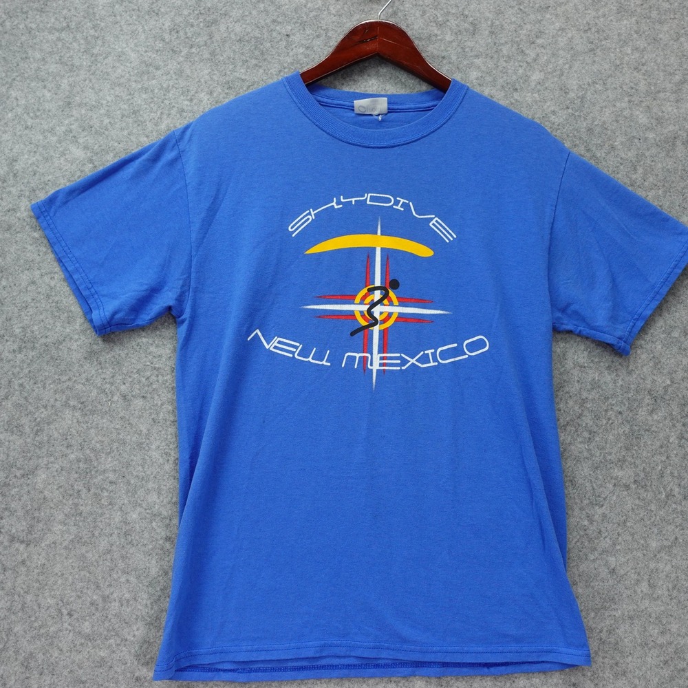 Skydive New Mexico Shirt Mens S Royal Blue Zia Sun Logo Parachute Souvenir Tee